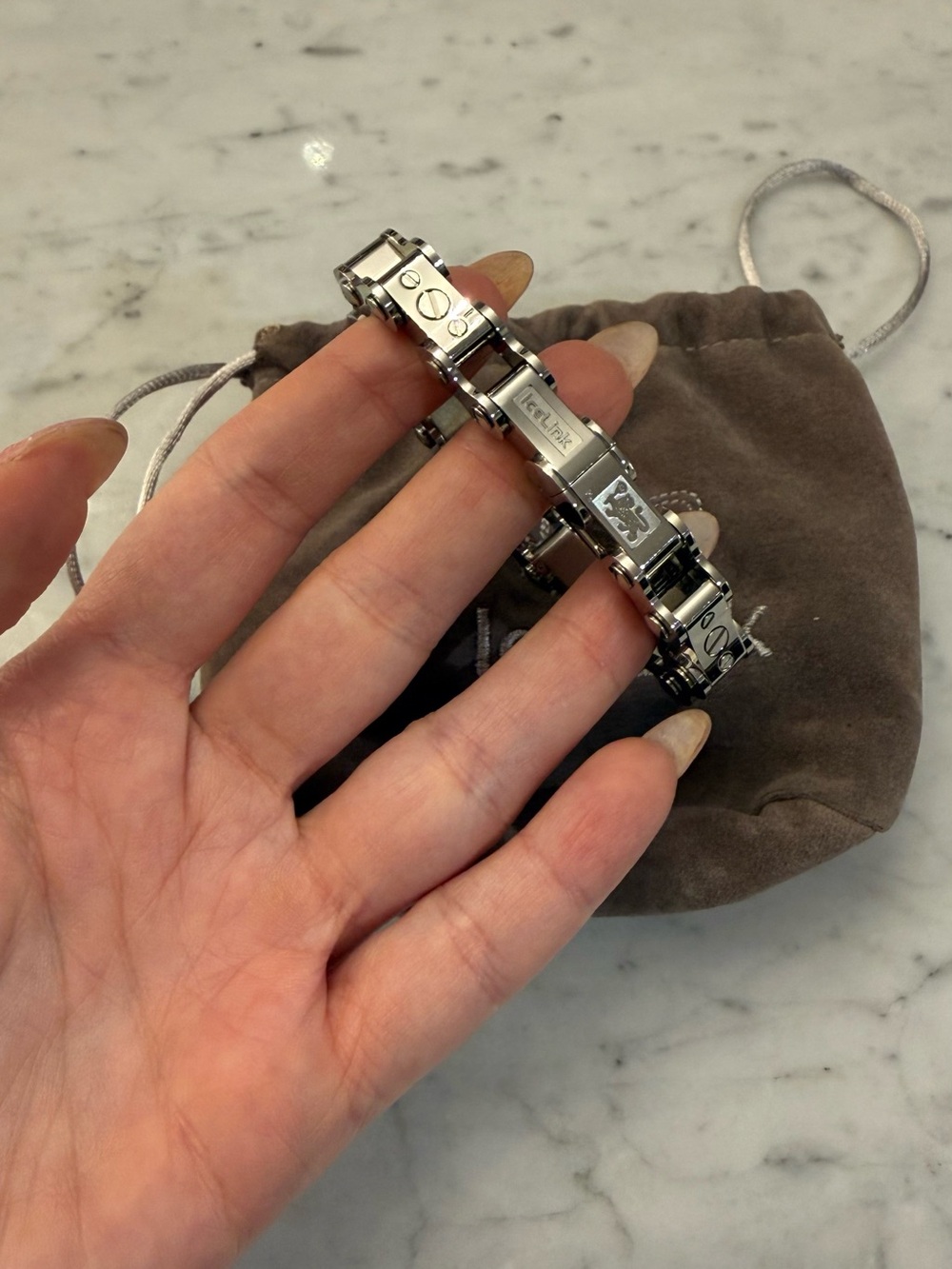 Stainless Steel Link Bracelet with Logo Accent
